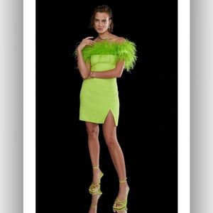 New! Miscreants Cupid Strapless Green Mini Dress with Feathers and Gloves 💚 sz 8